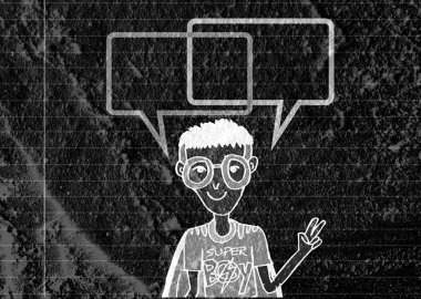 İnsanların düşünme insanlar konuşmak ve konuşma balonu çimento duvar 