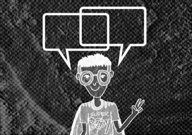 İnsanların düşünme insanlar konuşmak ve konuşma balonu çimento duvar 