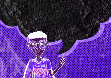 İnsanların düşünme insanlar konuşmak ve konuşma balonu çimento duvar 