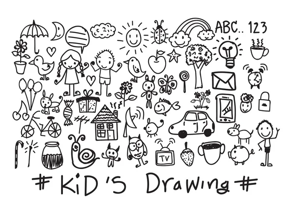 Enfants et dessins à la main pour enfants — Image vectorielle