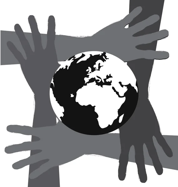 Mano sosteniendo mundo y globo manos idea — Vector de stock