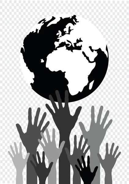 Main tenant monde et globe mains idée — Image vectorielle