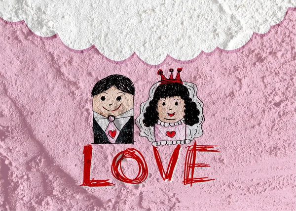 Caricatura dibujado a mano boda pareja tarjeta — Foto de Stock