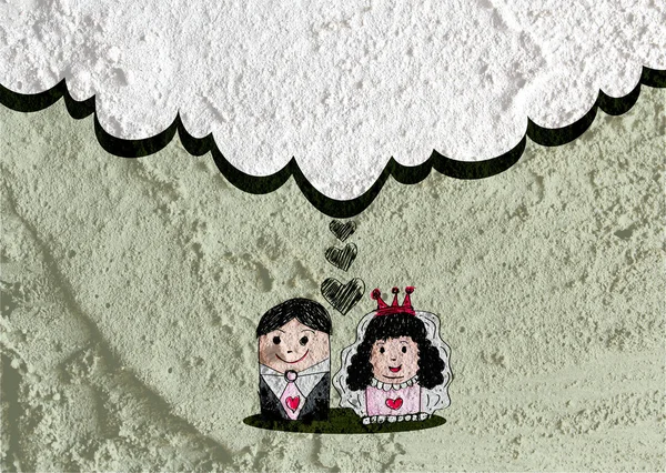 Cartone animato mano disegnato matrimonio coppia carta — Foto Stock