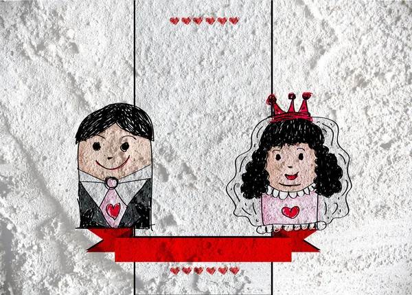 Carte de couple de mariage dessinée à la main dessin animé — Photo