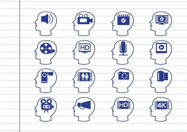 Thinking Heads and Video Movie Multimedia Icons — Stock Vector