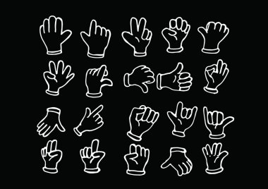 Çizgi film el eldivenli, çeşitli el çizimi