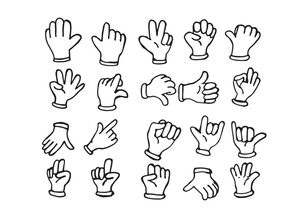 Cartoon hand gehandschoende, illustratie van verschillende handen — Stockvector