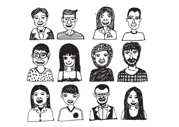 Ensemble d'icônes de personnes visages. femmes, hommes caractère — Image vectorielle