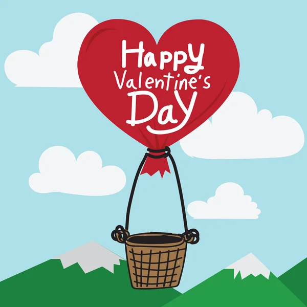 Happy Valentines Day With heart luchtballon — Stockvector