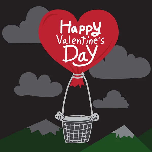 Happy Valentines Day With heart luchtballon — Stockvector