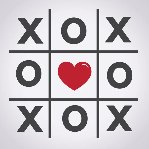 Happy Valentines day card, Tic tac toe jeu, croix, signe du coeur — Image vectorielle