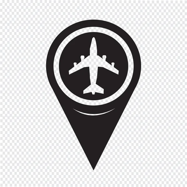 Carte géographique Icône avion pointeur — Image vectorielle
