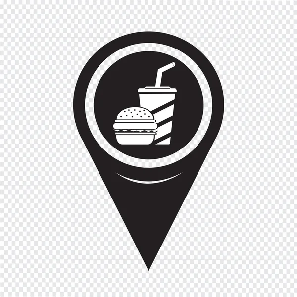 Mapa puntero comida rápida icono — Vector de stock