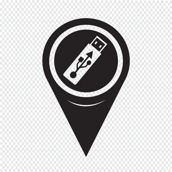 Mapa Ponteiro USB Flash Drive Icon — Vetor de Stock