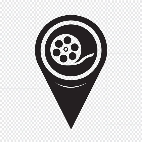 Map Pointer Film Reel Icon — Stockový vektor