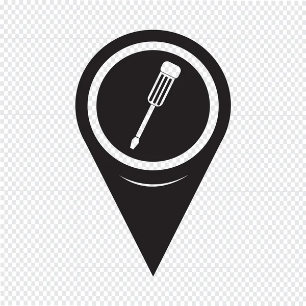 Map Pointer Screwdriver Icon — ストックベクタ