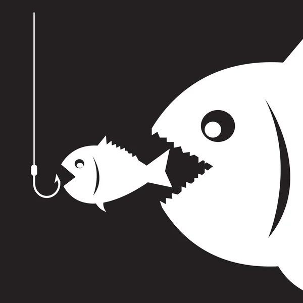Los peces grandes comen peces pequeños — Vector de stock