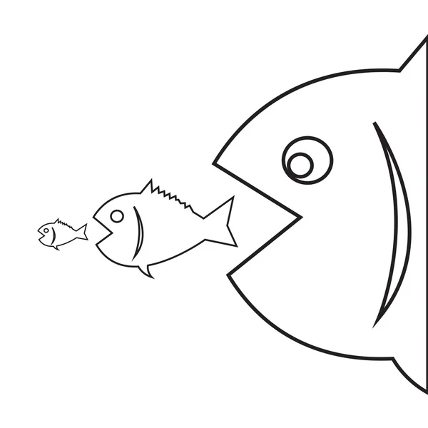 Los peces grandes comen peces pequeños — Vector de stock