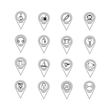 Web sitesi ve iletişim için harita işaretçisini simgeler kümesi