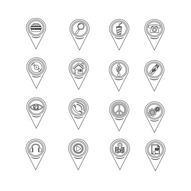 Web sitesi ve iletişim için harita işaretçisini simgeler kümesi
