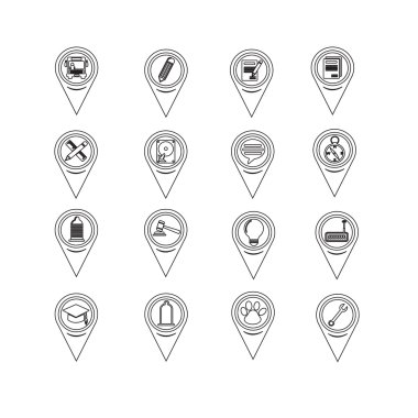 Web sitesi ve iletişim için harita işaretçisini simgeler kümesi