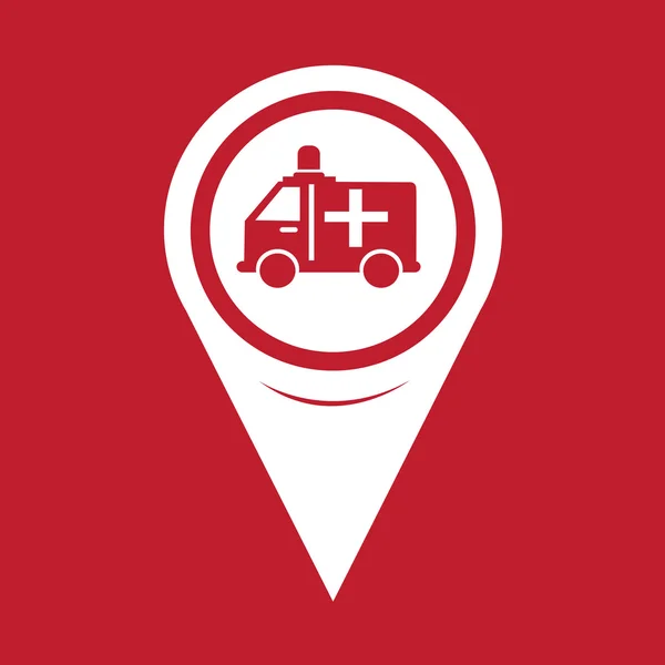Mapa Pointer ambulancia icono del coche — Vector de stock