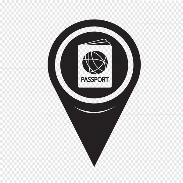 Mapa Pointer Icono de pasaporte — Vector de stock