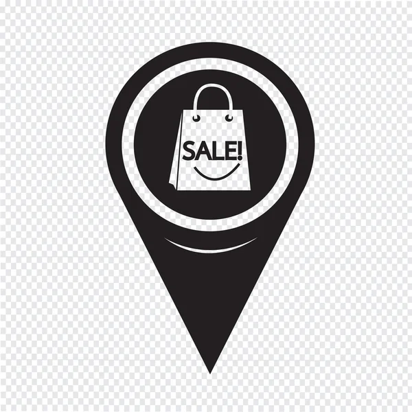 Mapa Pin wskaźnik sprzedaży torba na zakupy ikona — Wektor stockowy