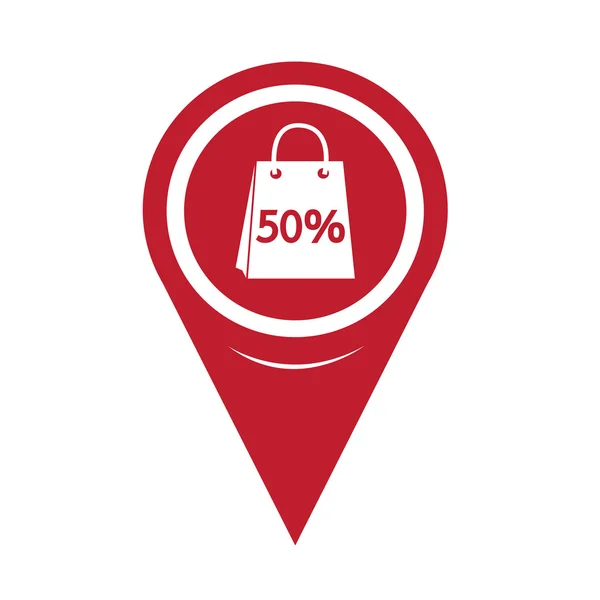 Продажа Pin Pointer 50 процентов иконка сумки для покупок — стоковый вектор