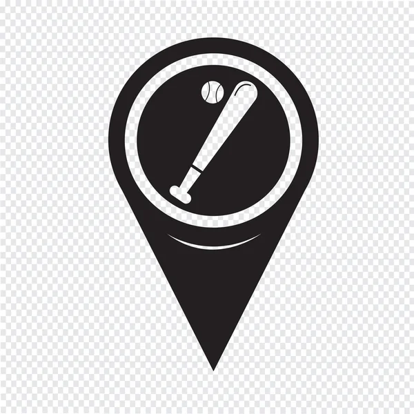 Mapa Pin Pointer Ícone de beisebol —  Vetores de Stock