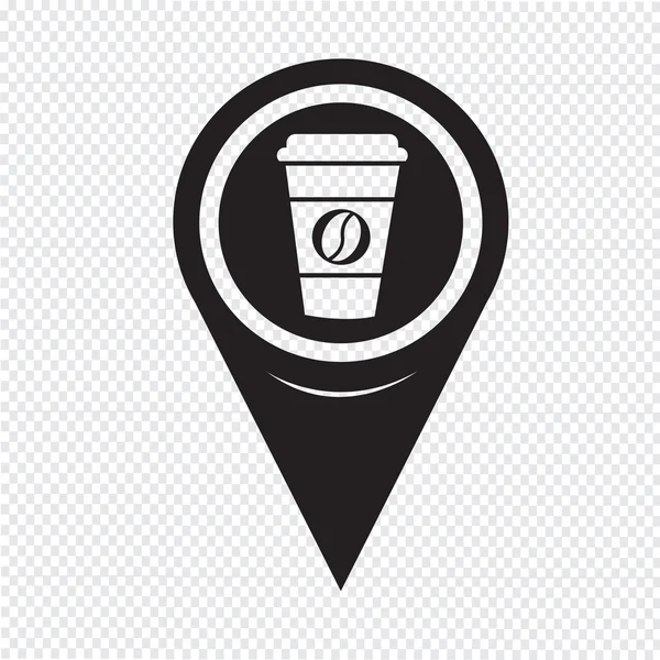 Mapa Pin Pointer café copo ícone — Vetor de Stock