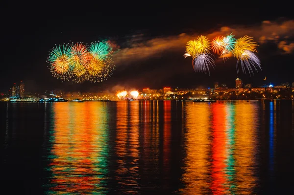 Firework on the city background — Stock Photo, Image