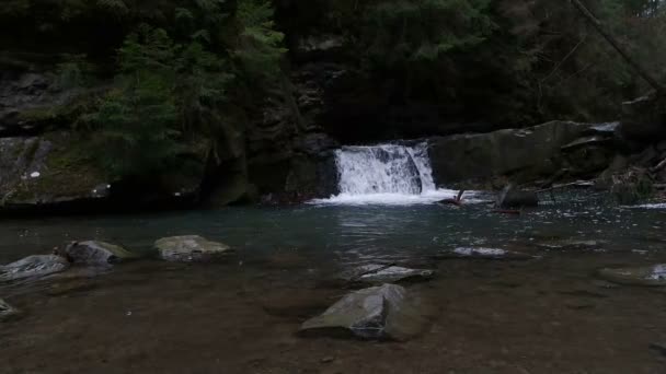 Waterfall on mountain river — Stock Video