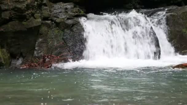 Waterfall on mountain river — Stock Video