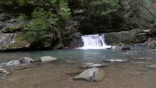 Waterfall on mountain river — Stock Video