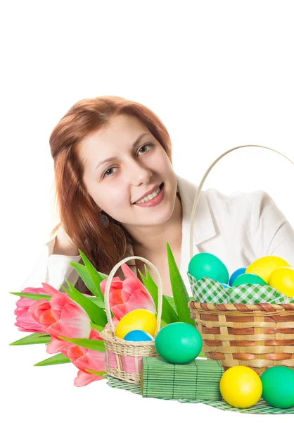Pretty girl and Easter basket — Stock Photo, Image