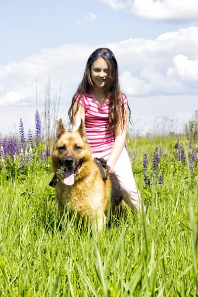 Mädchen und Hund — Stockfoto