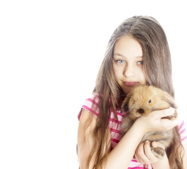 Mädchen und Kaninchen — Stockfoto