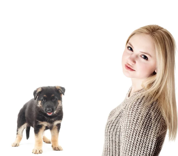 Beautiful blonde girl and dog — Stock Photo, Image
