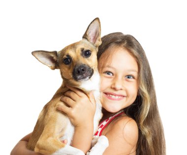 kucağında bir köpek ile bir kız portresi