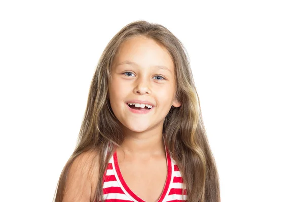 Retrato de una hermosa niña sobre fondo blanco — Foto de Stock