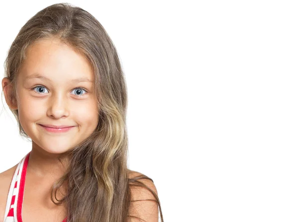 Cheerful little girl on a white background isolated — Stock Photo, Image