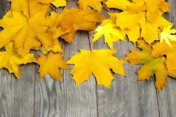Gul höst löv på en trä bakgrund — Stockfoto