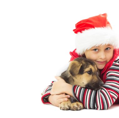 Bir Noel şapka ve köpek yavrusu evlat
