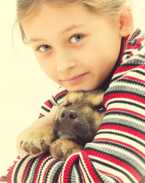 Portrait nice little girl and dog — Stock Photo, Image
