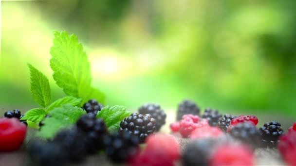 Berries di atas meja kayu — Stok Video