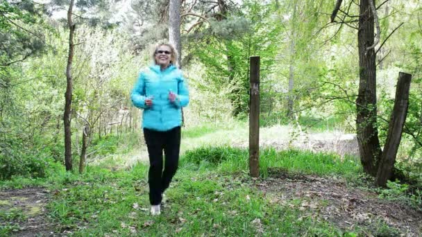 Vrouw doen oefeningen in het park — Stockvideo