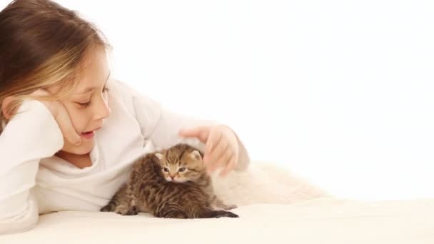 Menina e gatinhos bonitos — Vídeo de Stock
