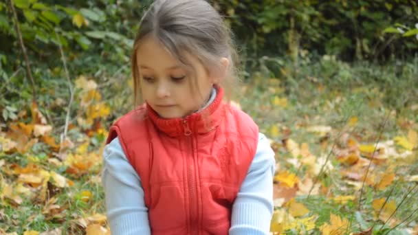 Meisje in de herfst bos — Stockvideo